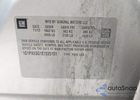 2014 Chevrolet Cruze Ls Auto z USA, uszkodzony, nr VIN 1G1PA5SG1E7225151